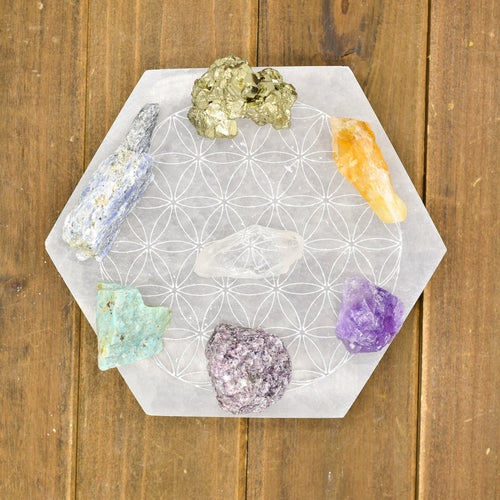 Flower of Life Laser Engraved Selenite Plates